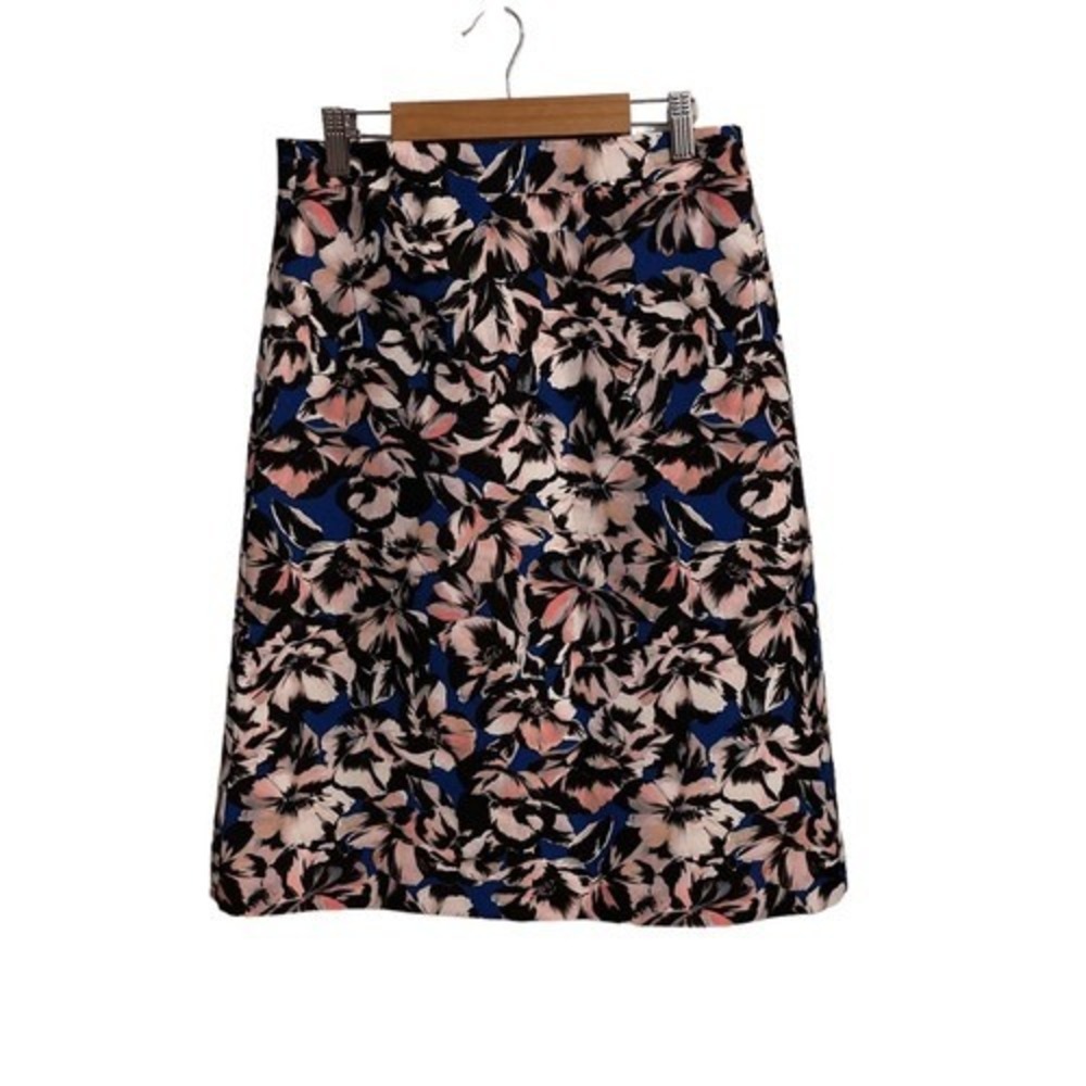 J. Crew Hibiscus Floral A-Line Midi Skirt Blue Pink Black Size 4 NWT
